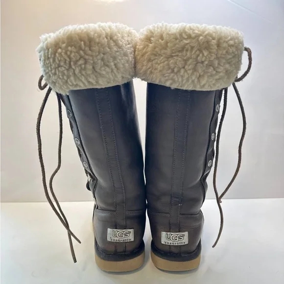 UGG Australia Upside Brown Leather Tall Winter Lace Boots Women’s Size 6 - Picture 5 of 10